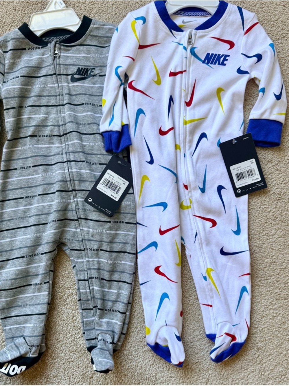 Nike White Multicolor Swoosh Zip Footie for Kids (Blue Trim) 2 pieces